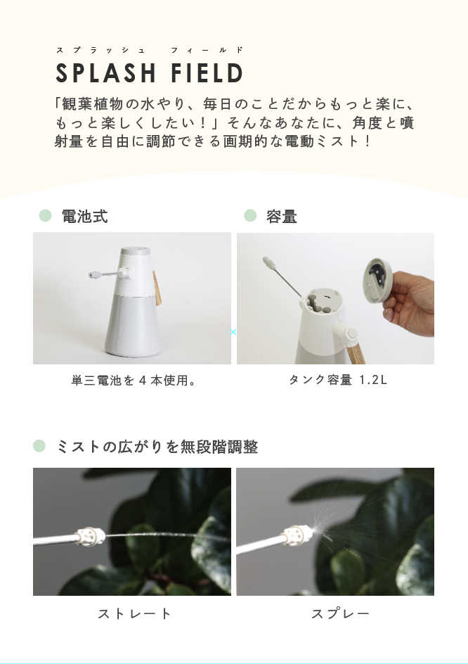 SPLASH FIELD -毎日のお手入れに簡単スタイリッシュ 電動ミスト-